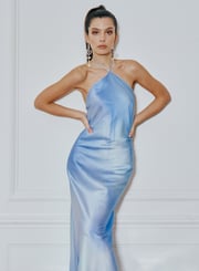 Chilly Lapis Halterneck Midi Silk Dress