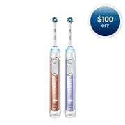 Oral-B Genius 7500 Rechargeable Electric Toothbrush Twin Pack, Orchid Purple and Rose Gold