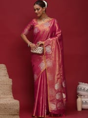 Anouk Ethnic Motifs Zari Linen Blend Tussar Saree