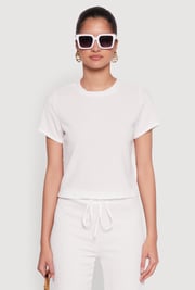 Trendy Textured Knit Cropped Crew Neck Top