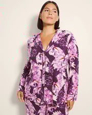 Long-Sleeve Printed Notch Collar Pajama Top