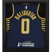 Tyrese Haliburton Indiana Pacers Autographed Fanatics Authentic Nike Navy Icon Swingman Jersey Shadowbox with 2025 NBA Eastern Conference Champions Logo