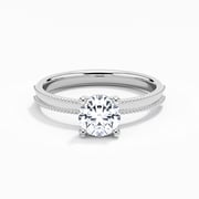 1.00ct Round Moissanite Engagement Ring 925 Sterling Silver Solitaire Beaded Wide Straight Shank