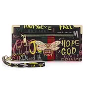 Closeout Chunma Black & Multi Color Graffiti Design Vegan Leather Zipper Wristlet Wallet 