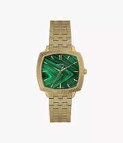 Nick Jonas x Fossil Machine Luxe Malachite Three-Hand Gold-Tone Stainless Steel Watch