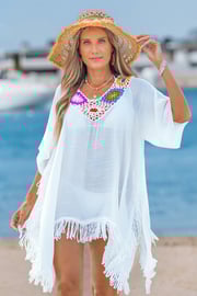 Sunny Crochet White Cover-Up Mini Dress