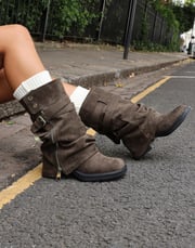 Lowry Khaki Suede Foldover Chunky Boots