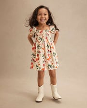 Girls Floral Pointelle Flutter Top - Highland Hills - Brown