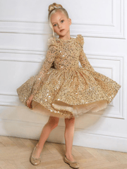 Gold Long Sleeve Mini Special Occasion Dress