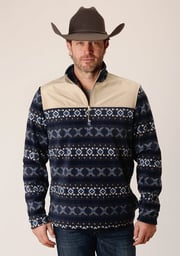 Roper Mens Aztec Micro Navy Polyester Fleece Jacket