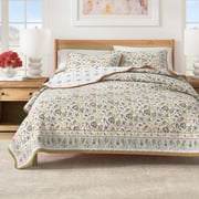 Floral boho printed cotton quilt set - indira collection