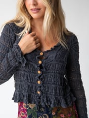 Juliet Ruffle Sweater Top - Slate