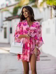Pink Boho Floral Mini Dress