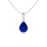 Prong-Set Pear Lab-Grown Blue Sapphire Solitaire Pendant