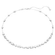 Mesmera necklace, Mixed cuts, Scattered design, White, Rhodium plated