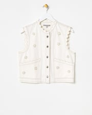Ecru Cream Beaded Flower Scalloped Denim Waistcoat | Oliver Bonas