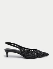 Woven Kitten Heel Slingback Shoes