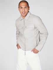 Real Leather Double Pocket Overshirt Jacket