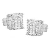 Round White Diamond with Metal Diamond Square Kite Shape Unisex Pushback Stud Earrings (0.30 ctw, Color I-J, Clarity I2-I3) in 925 Sterling Silver