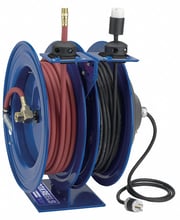 COXREELS Dual Reel Spring Return Hose Reel: 50 ft (3/8 in I.D.), 3/8 in MNPT x 3/8 in MNPT