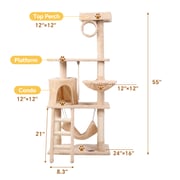 Multilevel Altay Velvet Cat Tree with  Condo, Cream White, 55.10" H