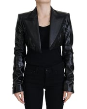 Patent Leather Cropped Jacket Black Wo Jackets