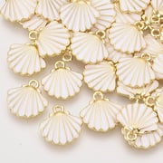Alloy Enamel Charms, Light Gold, Scallop Shell Shape, Seashell Color, 13x13x2mm, Hole: 1.5mm