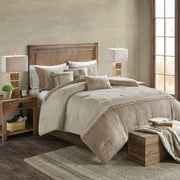 Polyester Microsuede Printed 7 Piece King Comforter Set In Tan