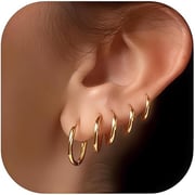 5 Pairs 14K Gold Plated Huggie Hoop Earrings for Women - Lightweight Minimalist Small Hoops, Hypoallergenic Nickel-free Lead-free, Non-Tarnish Everyday Jewelry for Sensitive Ears, Multiple Piercing Stack Set