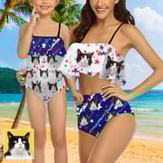 Matching Mother Daughter Swimsuits Custom Face Ruffles Bikini Tropical Prints Matching Swimwear for Beach Vacations