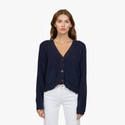 Cropped V Neck Cardigan w/ Pockets in Navy
