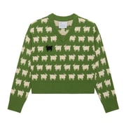 Warm & Wonderful Women's "Diana Edition" Cotton Linen V-Neck Sheep Sweater Green