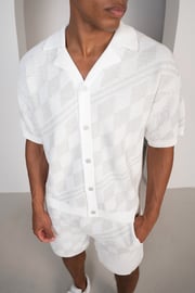 Boxy Checked Knitted Shirt - Grey/White