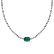 Lab-Created Emerald & White Sapphire Solitaire Tennis Necklace in Sterling Silver