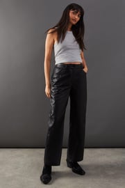 Real Leather Wide Leg Trousers