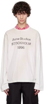White Printed Logo Long Sleeve T-Shirt