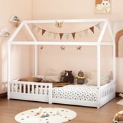ALFORDSON Kids Bed Frame Wooden Timber Single House Frame Platform Base White