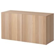 BESTÅ Shelf unit with doors - white stained oak effect/Lappviken white stained oak effect 47 1/4x16 1/2x25 1/4 "