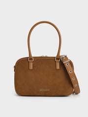 Sienna Brown Sianna Recycled Suede Bowling Bag | CHARLES & KEITH