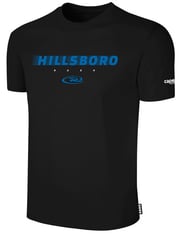 HILLSBORO RUSH SHORT SLEEVE COTTON T-SHIRT CREST ON WEARERS CENTER CHESTBLACK WHITE