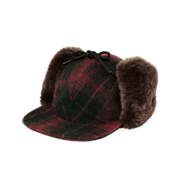 Double Mackinaw Wool Cap - Burgundy / Dark Olive Plaid
