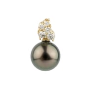 Chocolate Aubergine Tahitian Pearl & Diamond Asteria Pendant or Necklace on 14K Yellow Gold