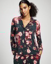 Cool Nights Long Sleeve Notch Collar with Piped Placket Pajama Top