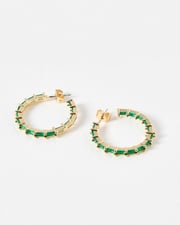 Sabra Green Baguette Stone Hoop Earrings