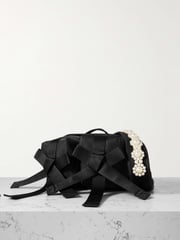 Bow and faux pearl-embellished shell belt bag - black - One Size