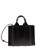 'Small Woody' Black Tote Bag with Tonal Logo Detail in Leather Woman