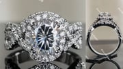 Doveggs oval twisted band setting halo moissanite engagement ring