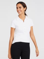 White Solid Court Cap Sleeve Polo | Women's Tops  | J.McLaughlin