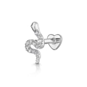 14k solid white gold sparkly snake flat back labret stud earring 8mm