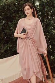 Stylish Batwing Sleeves Pleated Day Dress